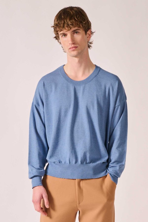 Deep round neck top sky blue