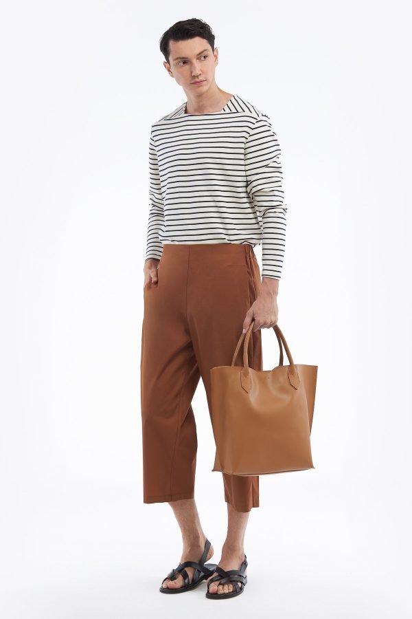 Cropped pants with elastic waist chocolate