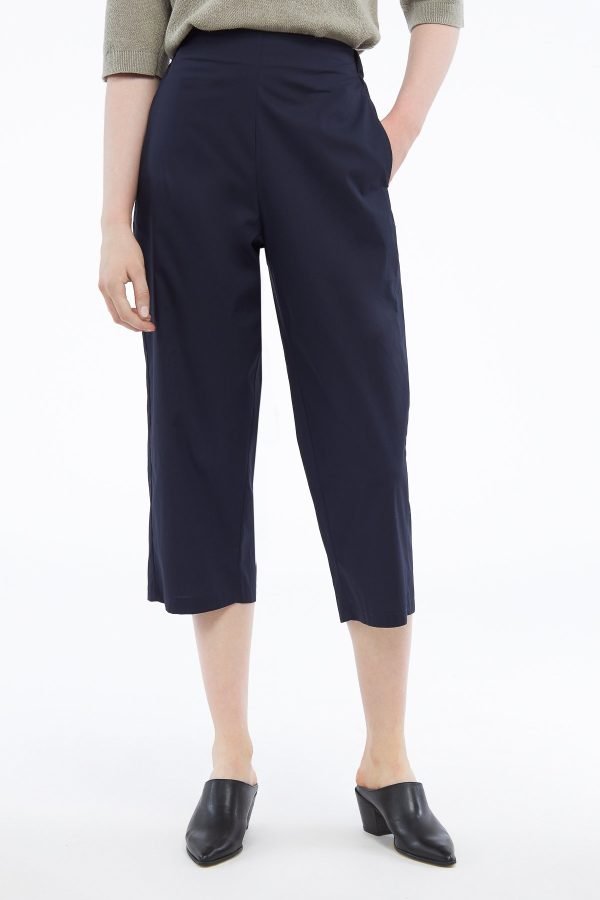 Cropped pants with elastic waist dark blue