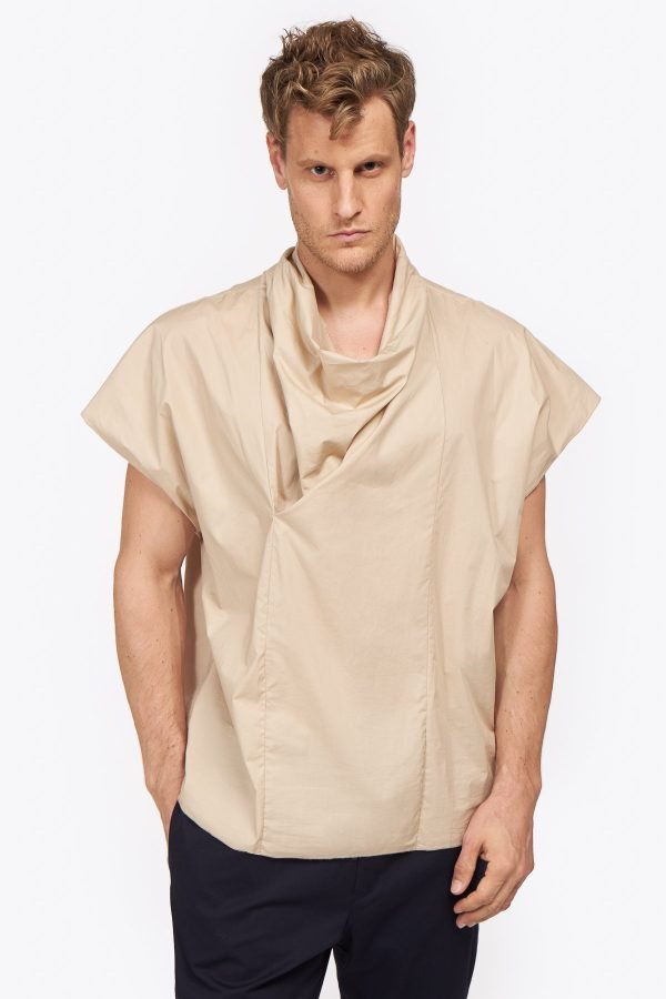 Μπλούζα με ντραπέ λαιμόκοψη μπεζ