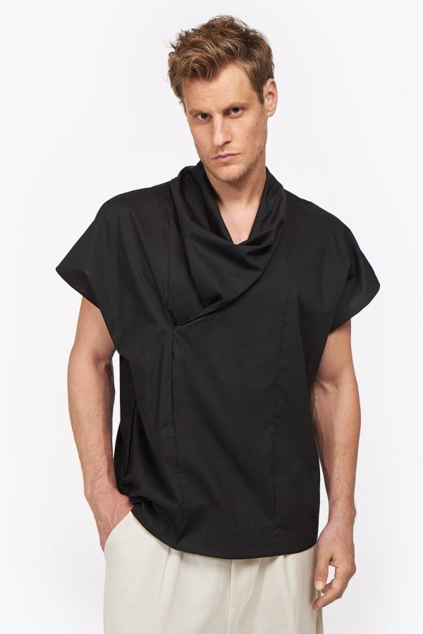 Μπλούζα με ντραπέ λαιμόκοψη μαύρη