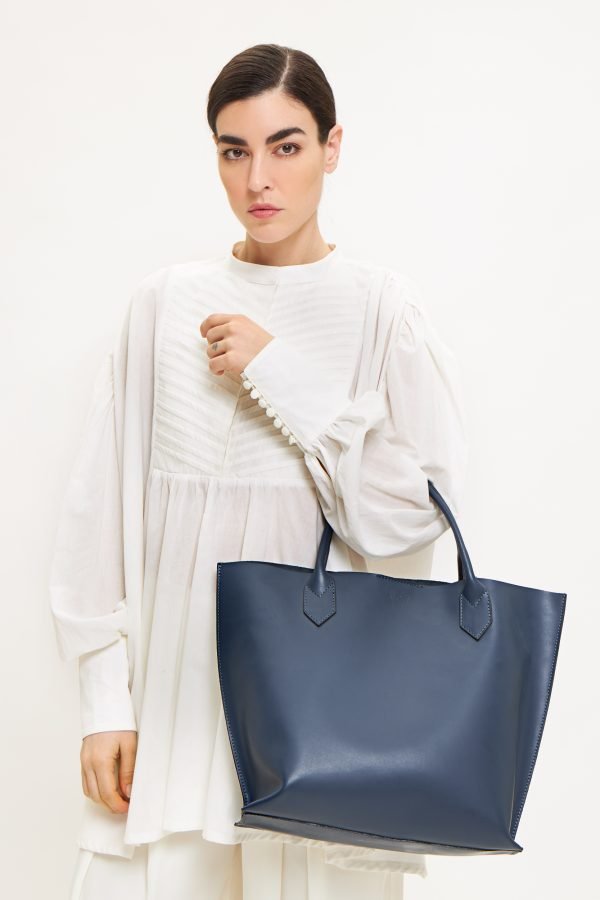 Δερμάτινη τσάντα σκούρο μπλε