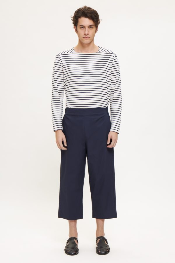 Cropped pants with elastic waist dark blue