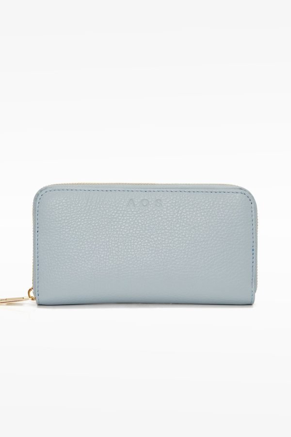 Μεγάλου μεγέθους δερμάτινο πορτοφόλι με φερμουάρ, γαλάζιο