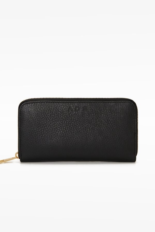 Μεγάλου μεγέθους δερμάτινο πορτοφόλι με φερμουάρ, μαύρο