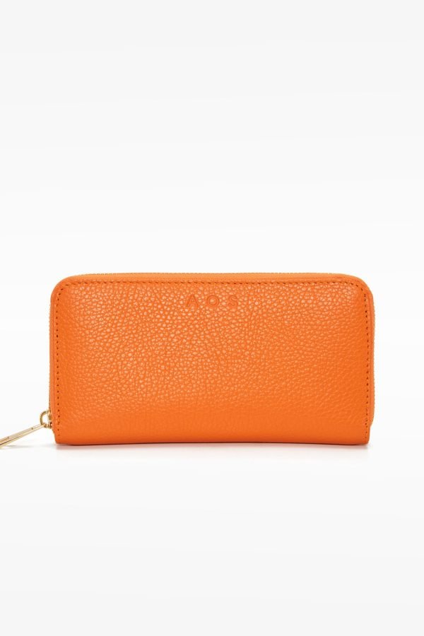 Μεγάλου μεγέθους δερμάτινο πορτοφόλι με φερμουάρ, πορτοκαλί