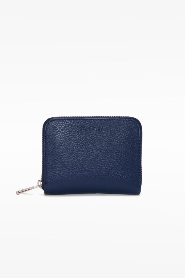 Μεσαίου μεγέθους δερμάτινο πορτοφόλι με φερμουάρ, ναυτικό μπλε