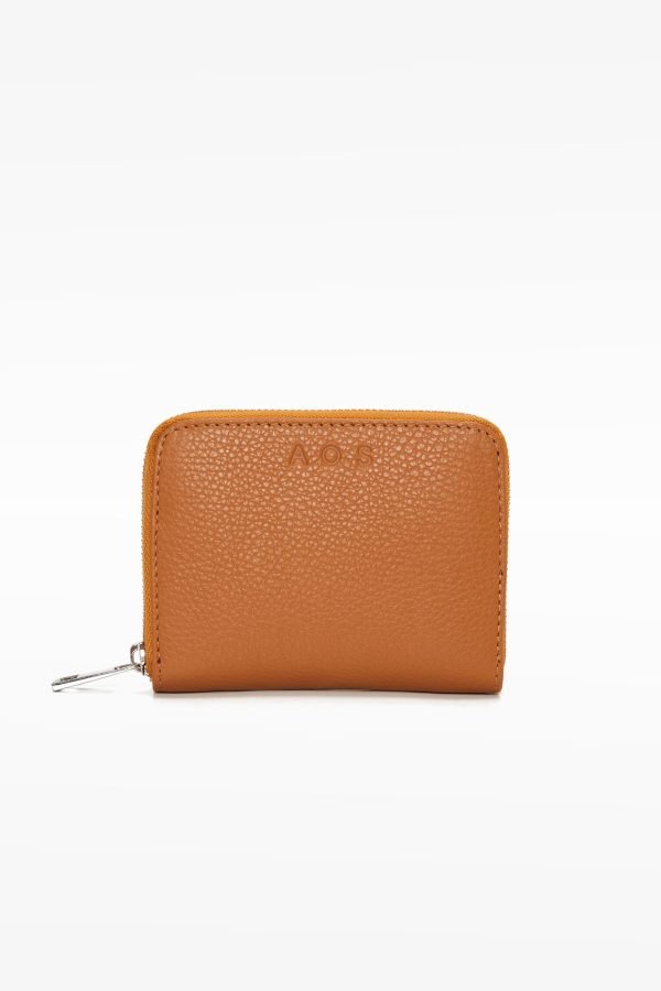 Μεσαίου μεγέθους δερμάτινο πορτοφόλι με φερμουάρ, στο χρώμα του κεχριμπαριού