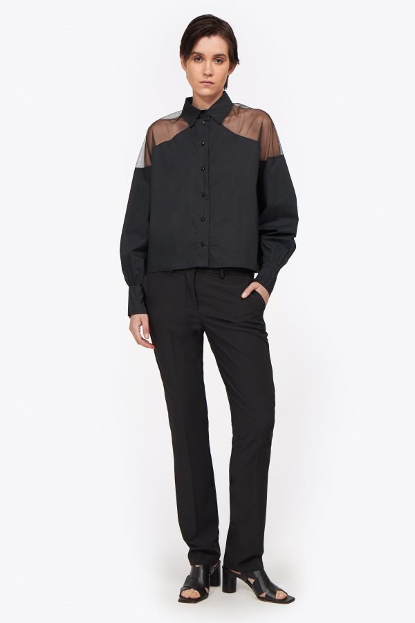 Μακρυμάνικο πουκάμισο με διαφάνεια, μαύρο