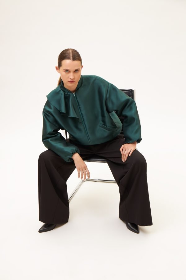 Bomber τζάκετ με διακοσμητικό βολάν πράσινο