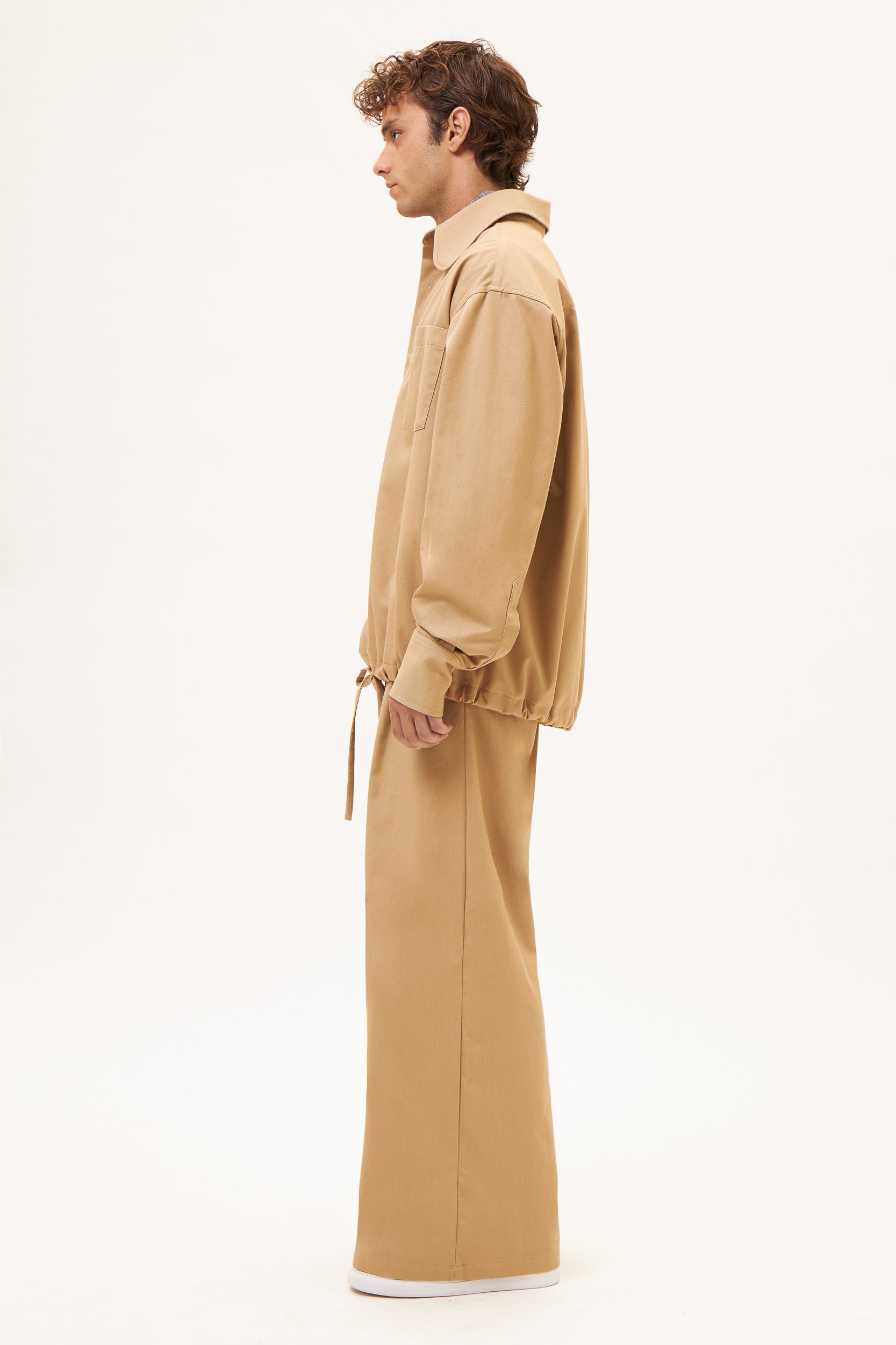 AOS Gabardine Jacket with Adjustable Tunnel Cord Hem Camel