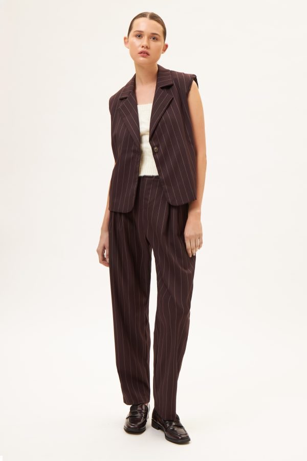 Ριγέ γιλέκο καφέ