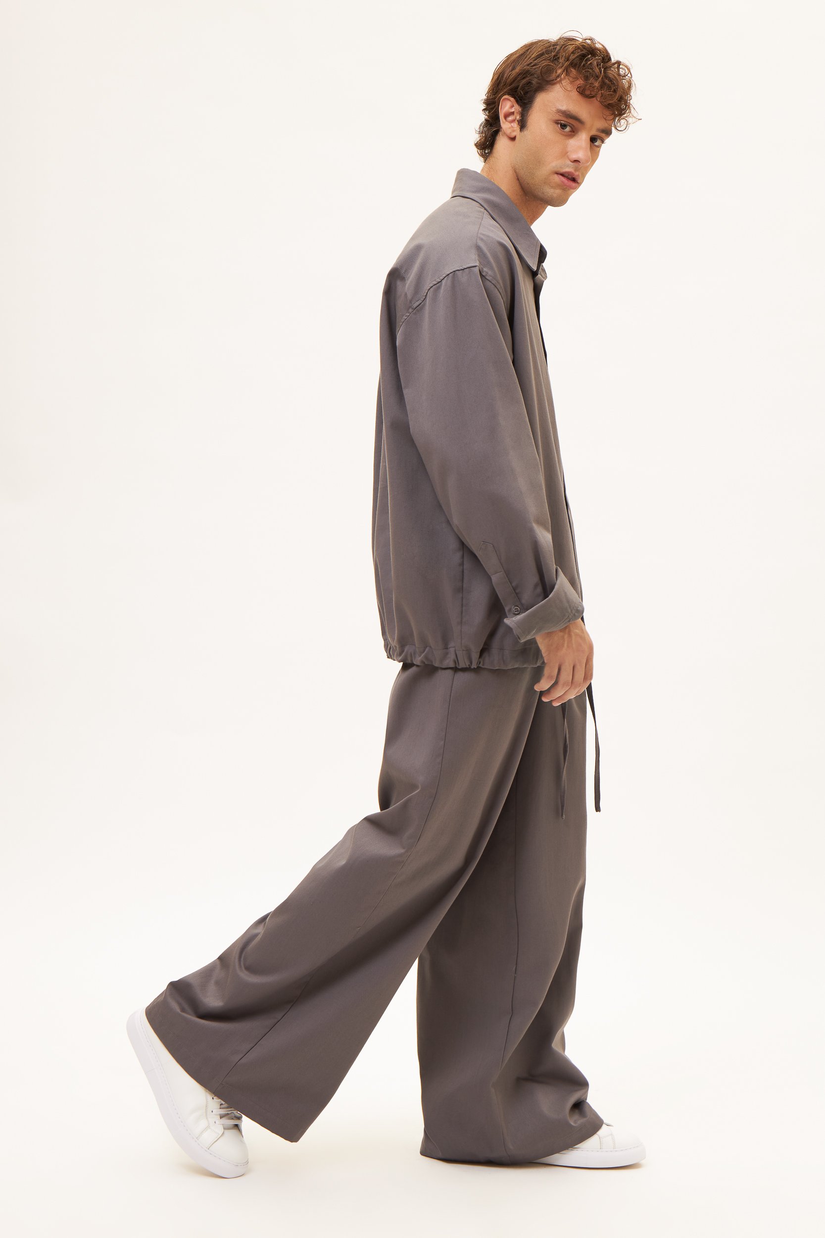 AOS Gabardine Jacket with Adjustable Tunnel Cord Hem Grey