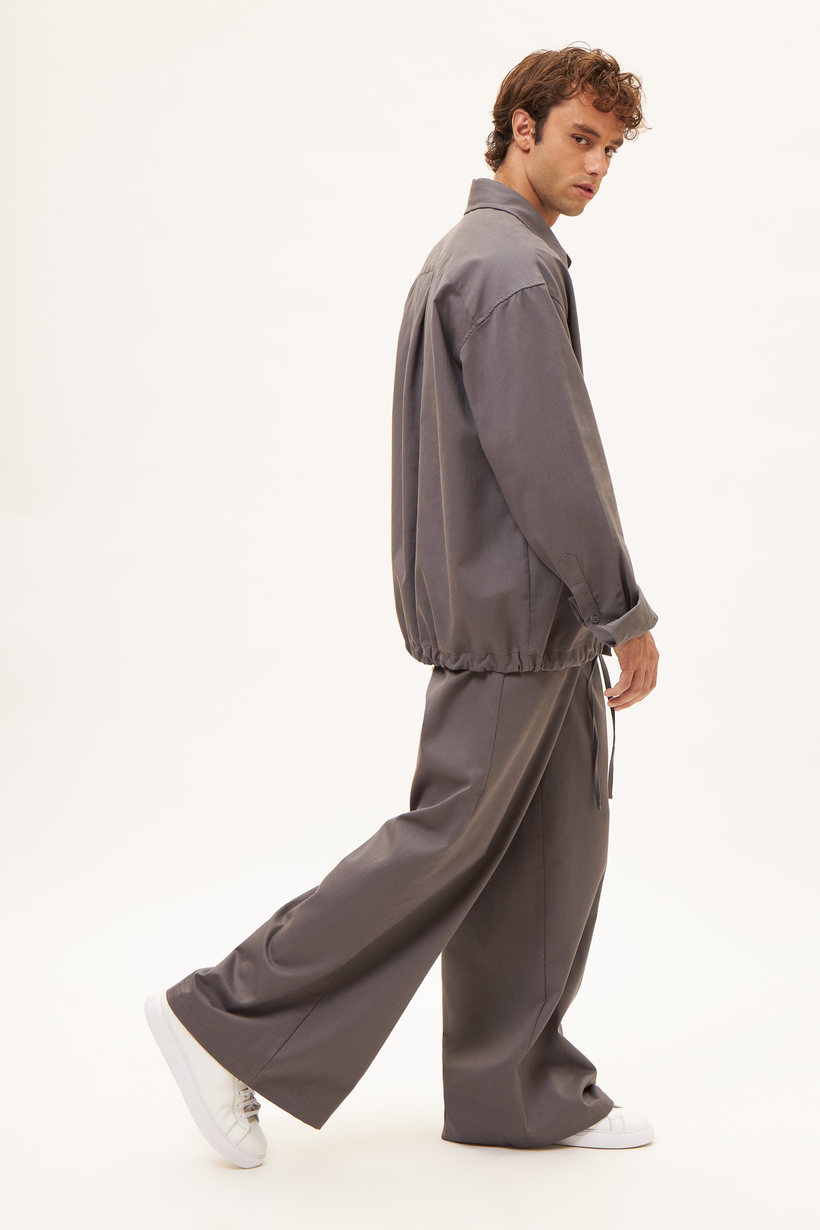 AOS Gabardine Jacket with Adjustable Tunnel Cord Hem Grey