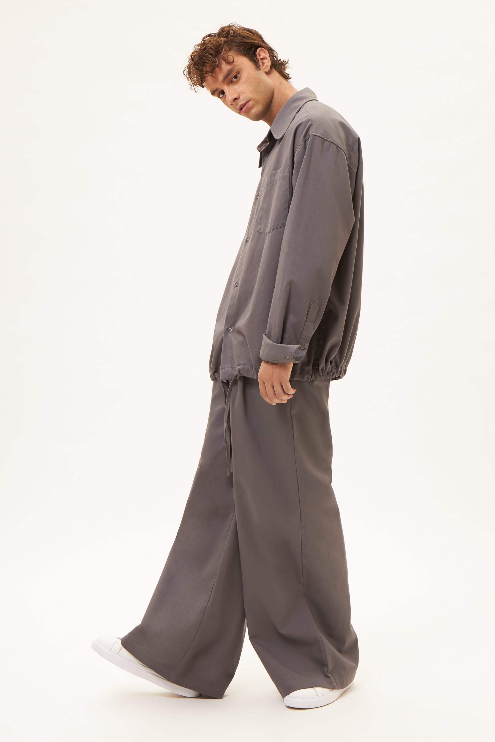 AOS Gabardine Jacket with Adjustable Tunnel Cord Hem Grey