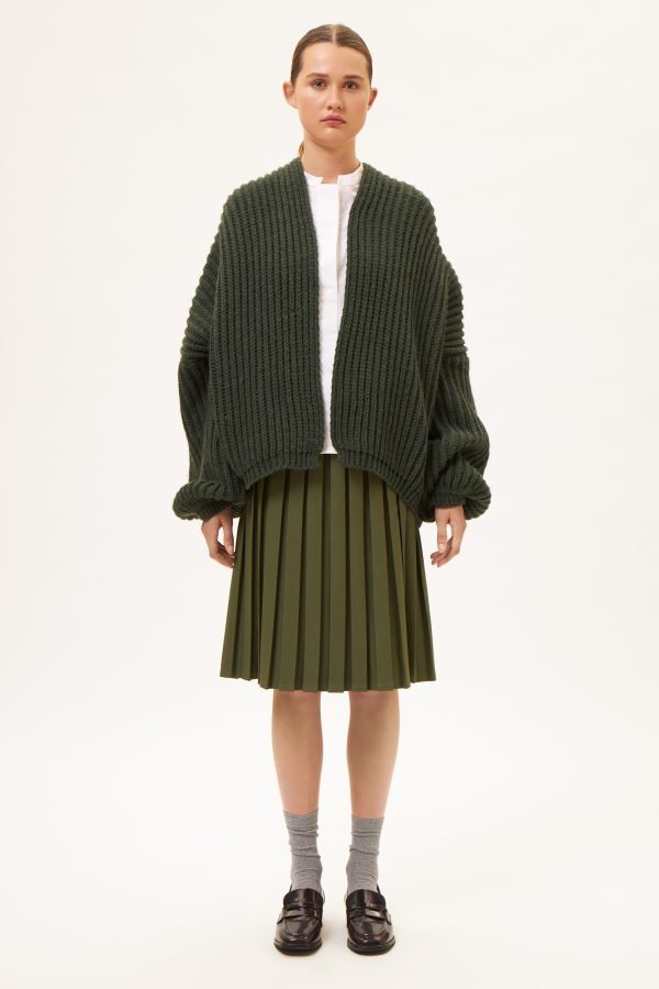 Πλισέ μίντι φούστα χακί