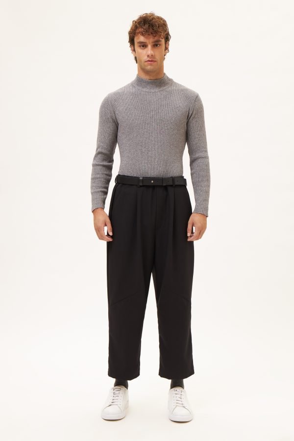 Παντελόνα με κορδόνι σε ίσια γραμμή μαύρη