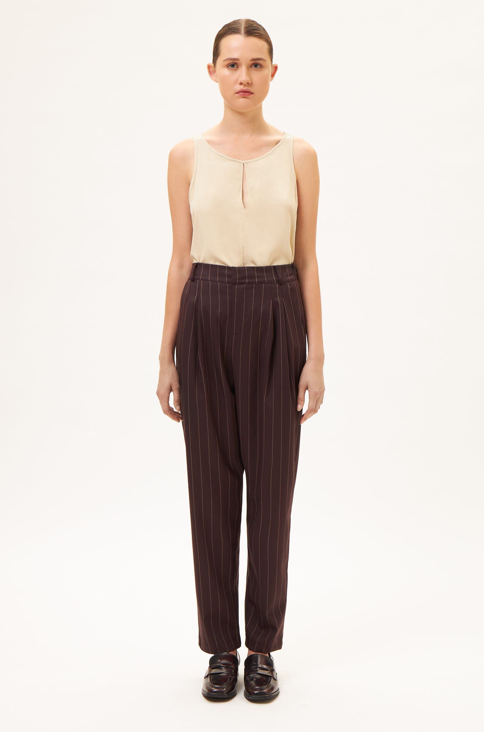 AOS Ριγέ παντελόνι σε ίσια γραμμή καφέ