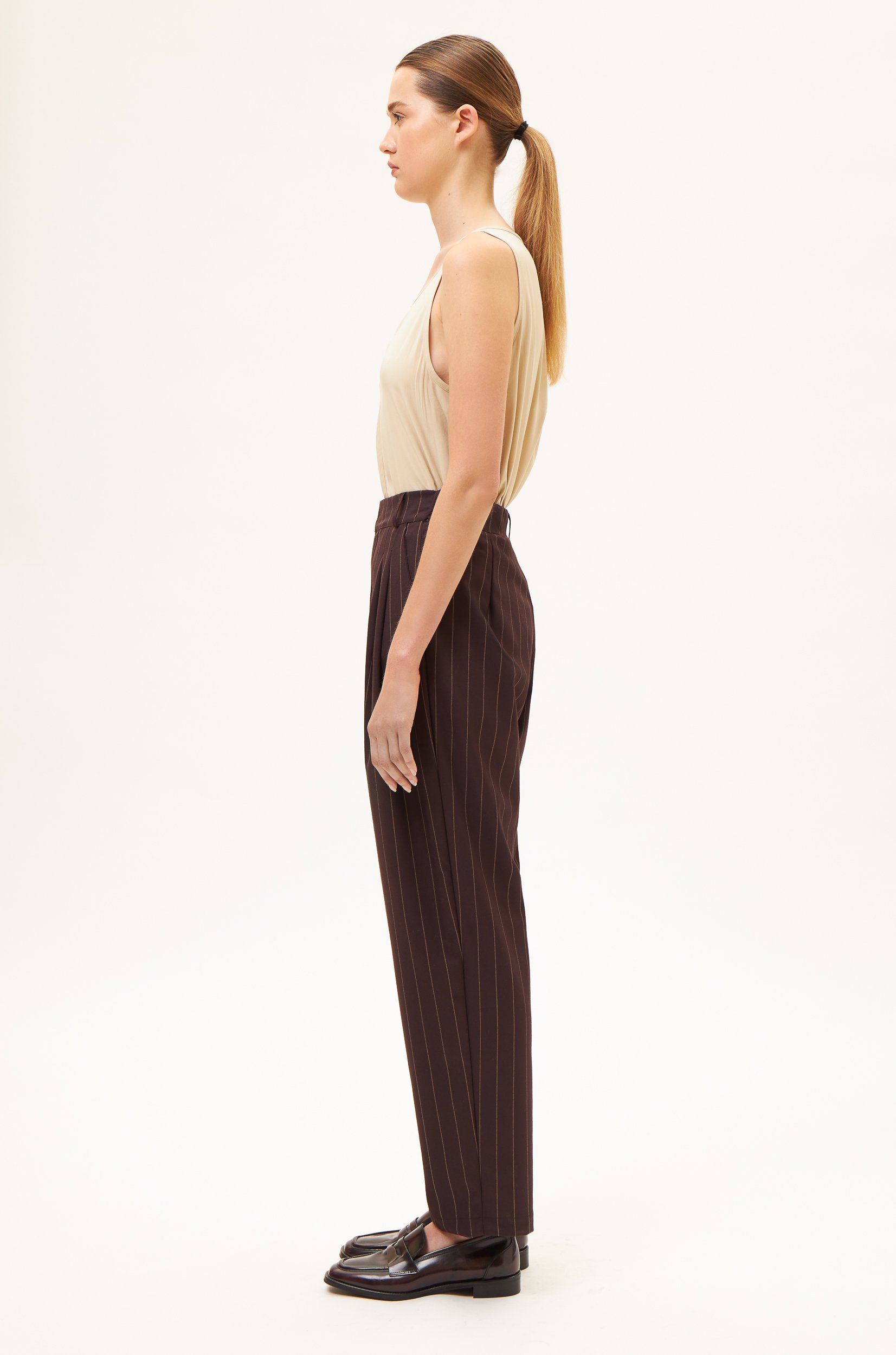 AOS Ριγέ παντελόνι σε ίσια γραμμή καφέ