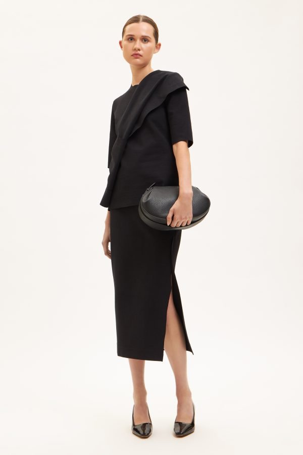 Δερμάτινη τσάντα hobo μεσαίου μεγέθους μαύρη