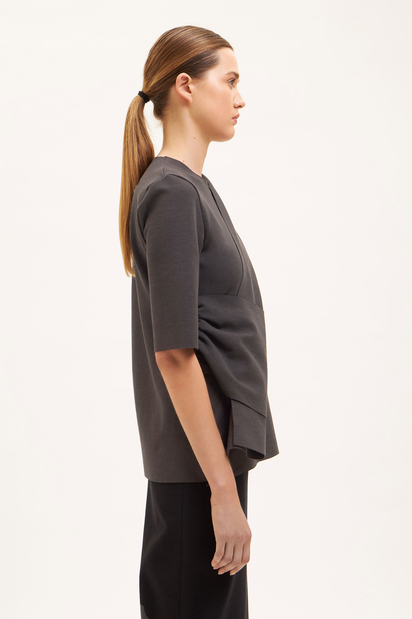 AOS Asymmetrical Draped Short-Sleeve Top Grey 1