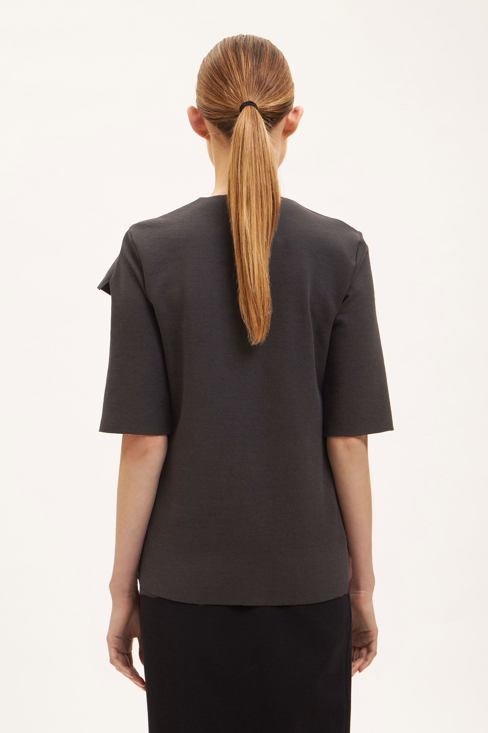 AOS Asymmetrical Draped Short-Sleeve Top Grey 2