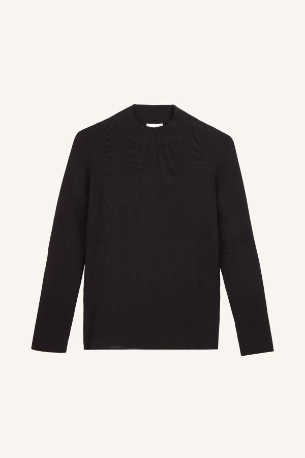 Καθημερινό πλεκτό τοπ φτιαγμένο από νήμα βισκόζης, με λαιμόκοψη rib μαύρο