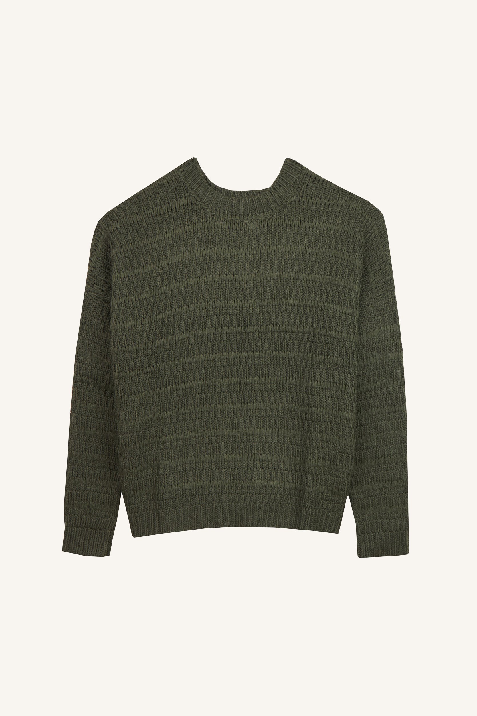 AOS Relaxed-Fit Sweater with Ribbed Details Khaki