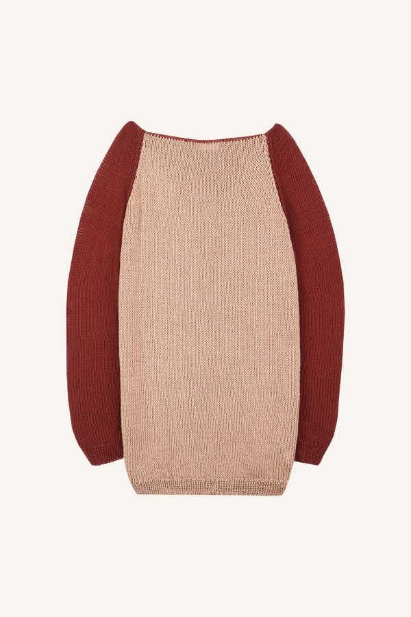 Χειροποίητο πλεκτό πουλόβερ μακρύ δίχρωμο ταμπά / σοκολά