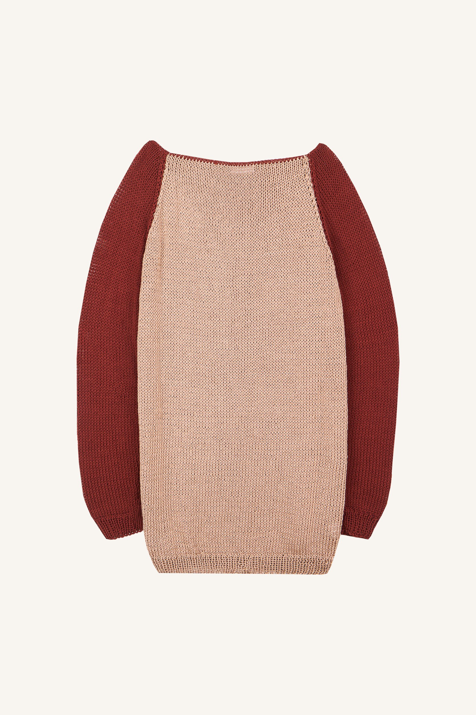 AOS Handmade Two-Color Knitted Long Blouse Tan/Chocolate