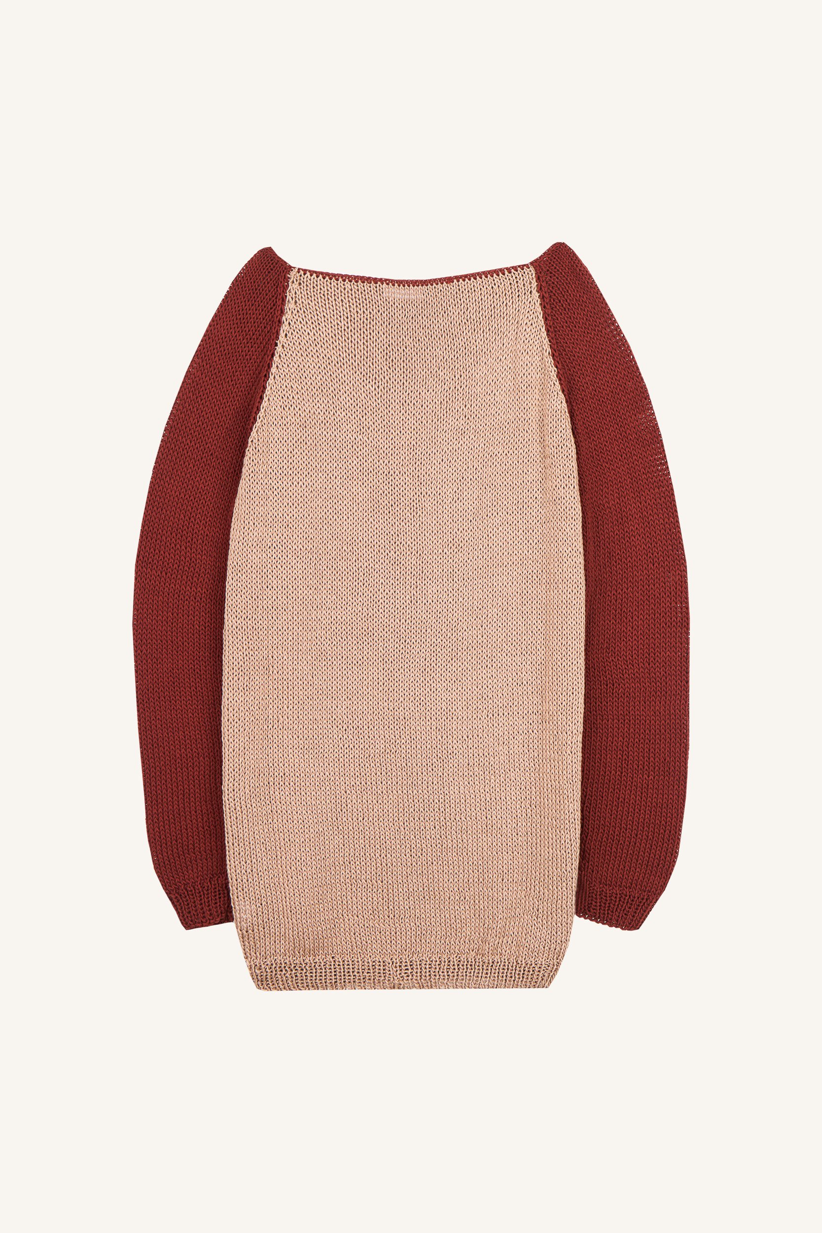 AOS Handmade Two-Color Knitted Long Blouse Tan/Chocolate