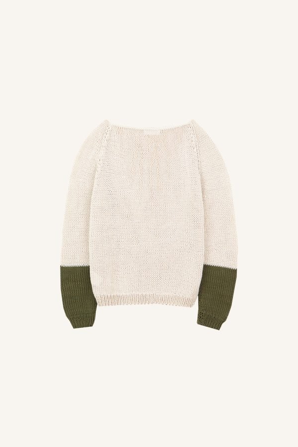 Χειροποίητο πλεκτό πουλόβερ κοντό δίχρωμο μπεζ της άμμου / χακί