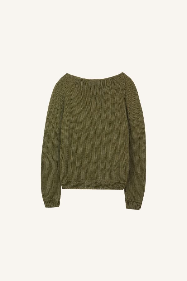 Χειροποίητο πλεκτό κοντό πουλόβερ χακί