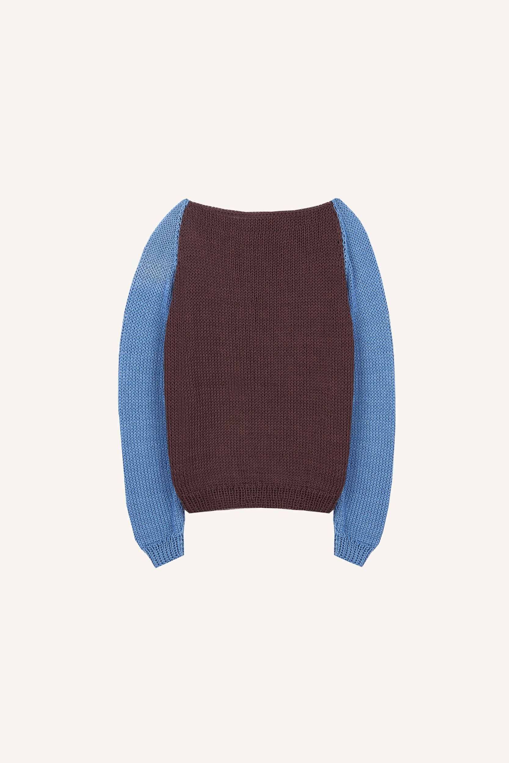 AOS Handmade Two-Color Knitted Short Blouse Brown/Blue