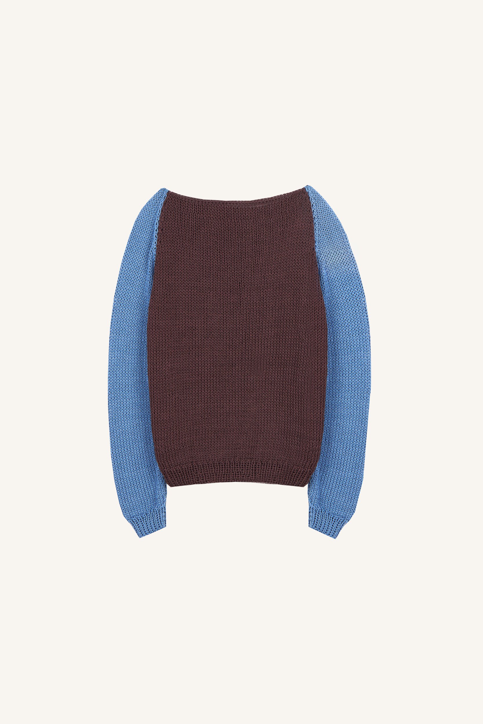 AOS Handmade Two-Color Knitted Short Blouse Brown/Blue