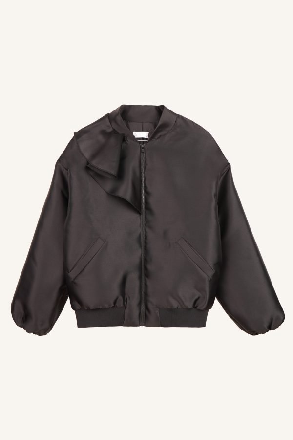 Bomber τζάκετ με διακοσμητικό βολάν μαύρο