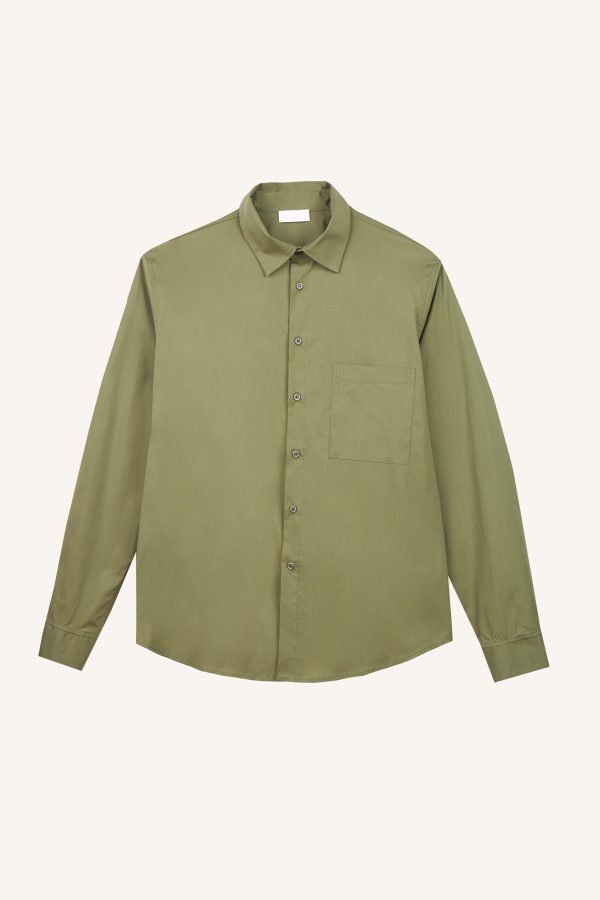Βαμβακερό πουκάμισο σε στενή γραμμή χακί