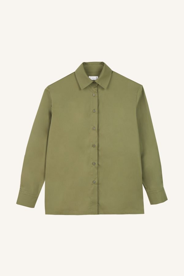 Κομψό πουκάμισο με μακριά μανίκια χακί