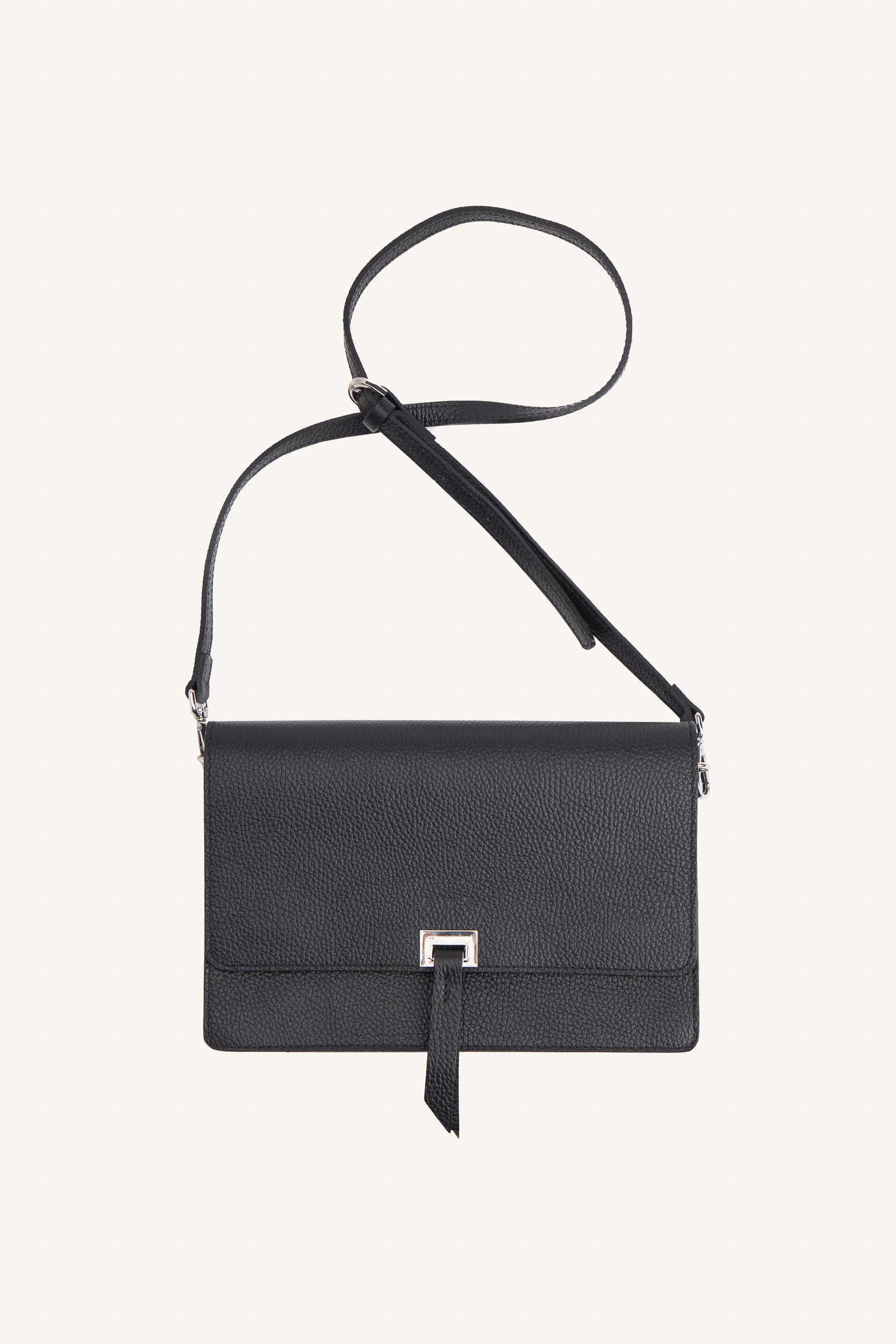 AOS Δερμάτινη τσάντα με καπάκι μαύρη