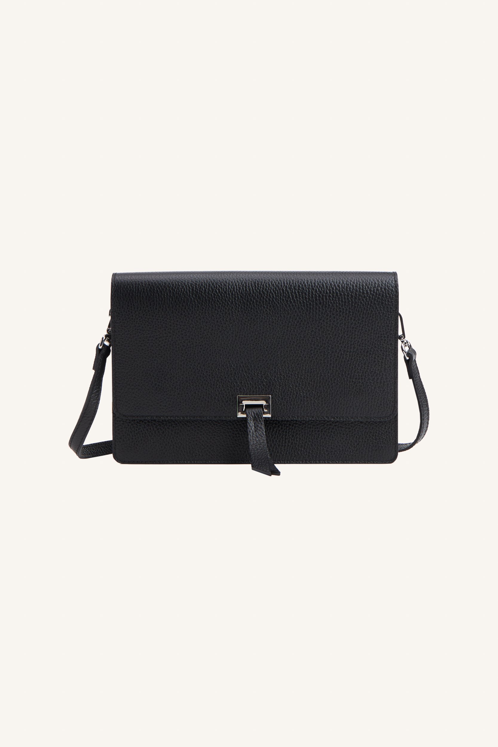 AOS Δερμάτινη τσάντα με καπάκι μαύρη