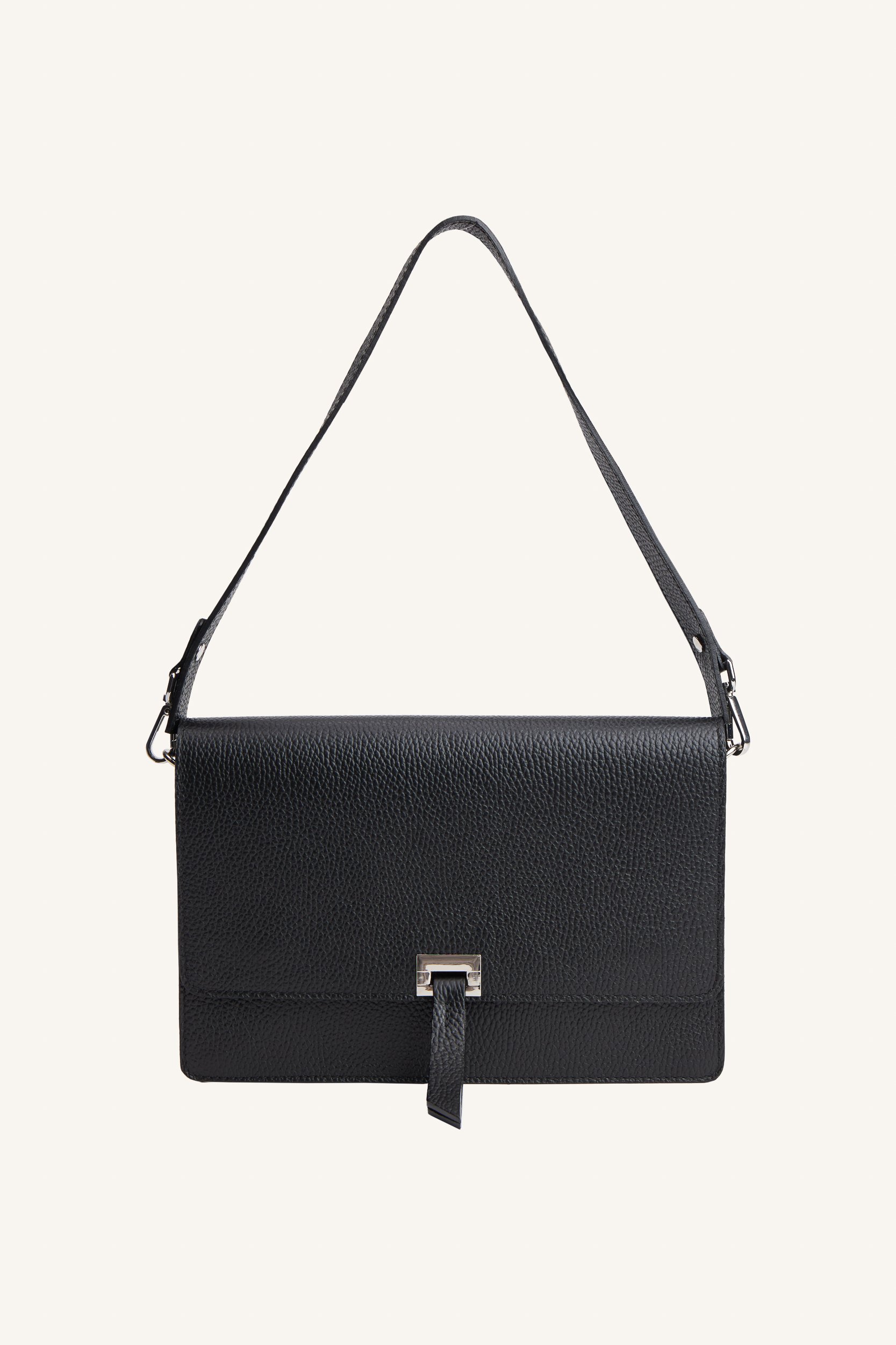 AOS Δερμάτινη τσάντα με καπάκι μαύρη